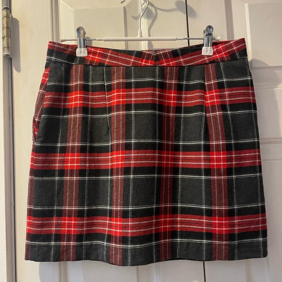 JANE BLANC PARIS M Tartan Flannel Mini Skirt Pencil Red High Waist Plaid Poket S - Picture 8 of 14